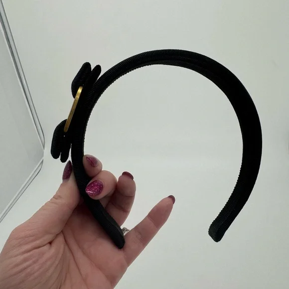 Salvatore Ferragamo Black Grosgrain Headband with Gold Logo